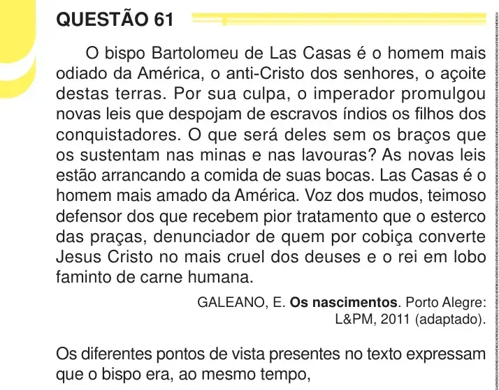 Enunciado da questão 61 do ENEM 2024 Dia 1