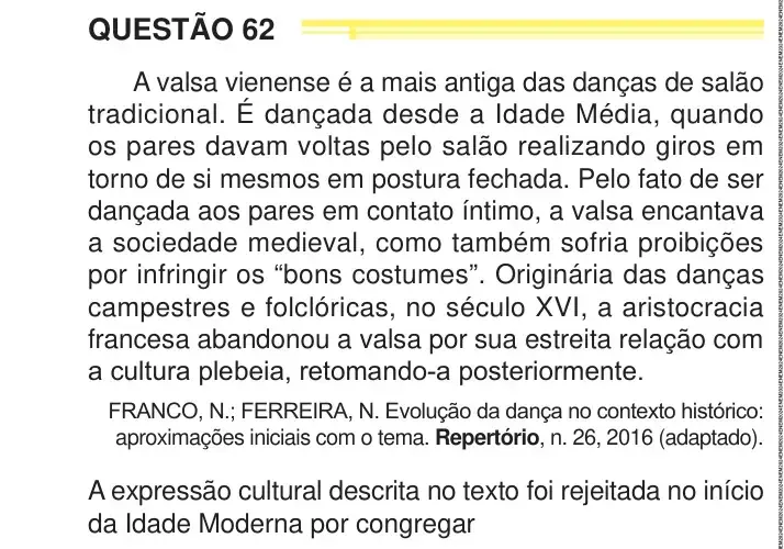 Enunciado da questão 62 do ENEM 2024 Dia 1