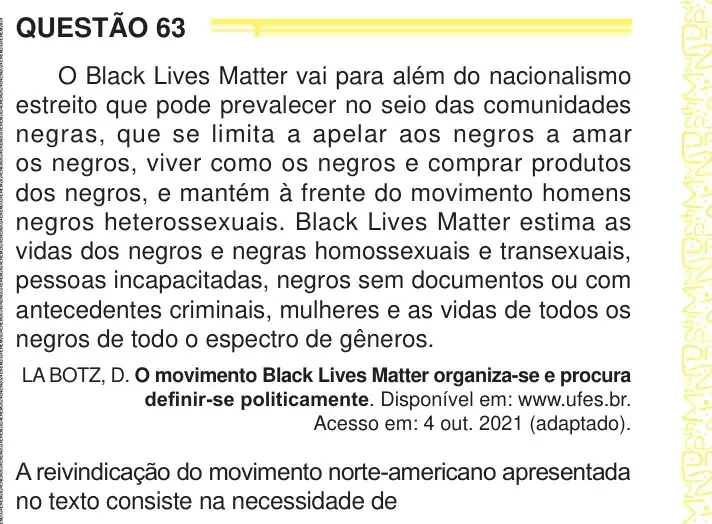 Enunciado da questão 63 do ENEM 2024 Dia 1
