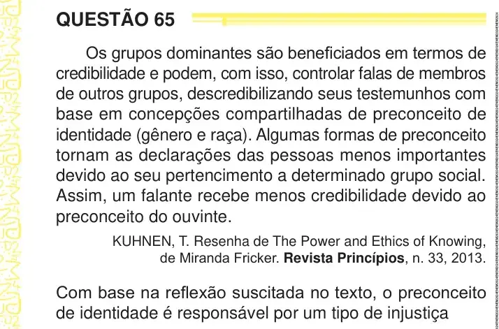 Enunciado da questão 65 do ENEM 2024 Dia 1