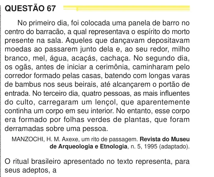 Enunciado da questão 67 do ENEM 2024 Dia 1
