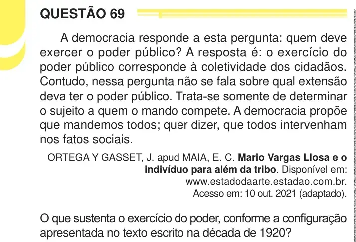 Enunciado da questão 69 do ENEM 2024 Dia 1