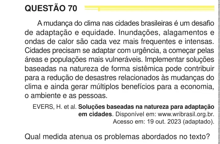 Enunciado da questão 70 do ENEM 2024 Dia 1