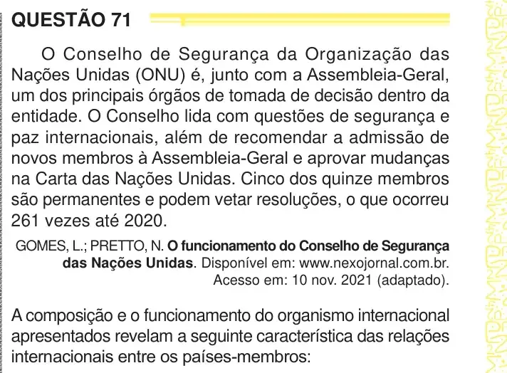 Enunciado da questão 71 do ENEM 2024 Dia 1