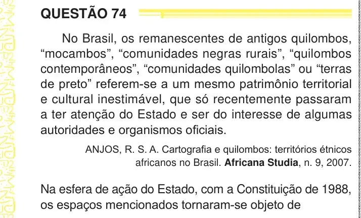 Enunciado da questão 74 do ENEM 2024 Dia 1