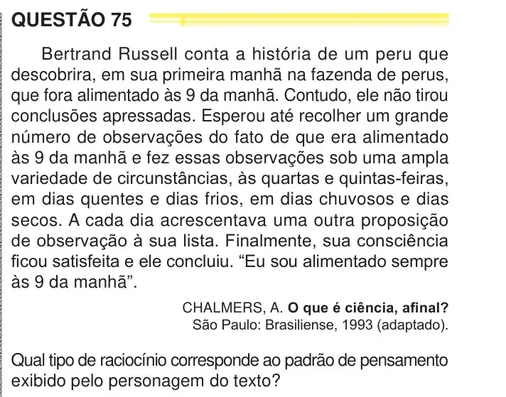 Enunciado da questão 75 do ENEM 2024 Dia 1