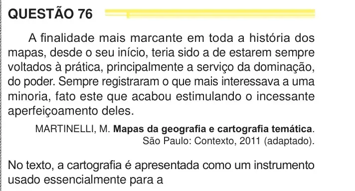 Enunciado da questão 76 do ENEM 2024 Dia 1