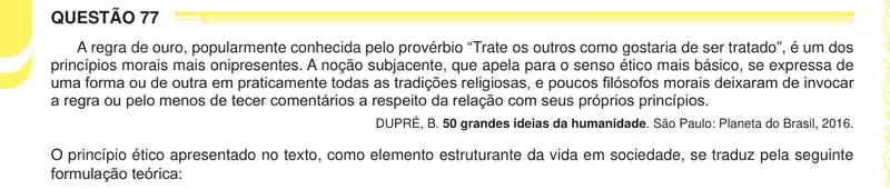 Enunciado da questão 77 do ENEM 2024 Dia 1