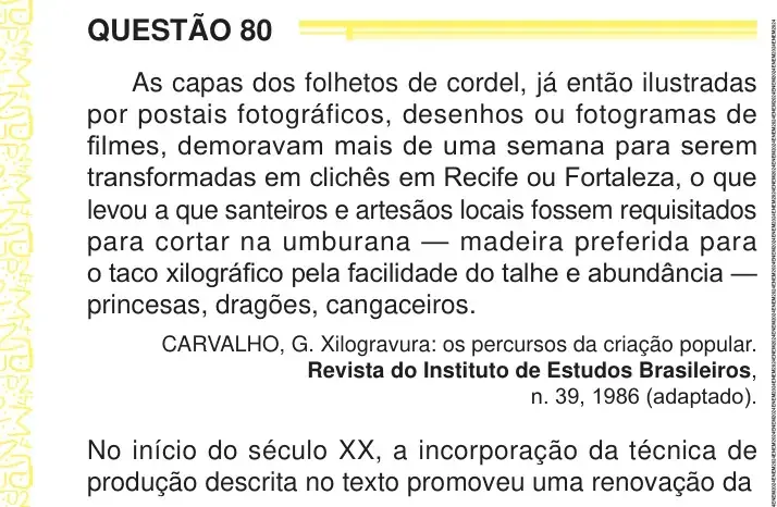 Enunciado da questão 80 do ENEM 2024 Dia 1