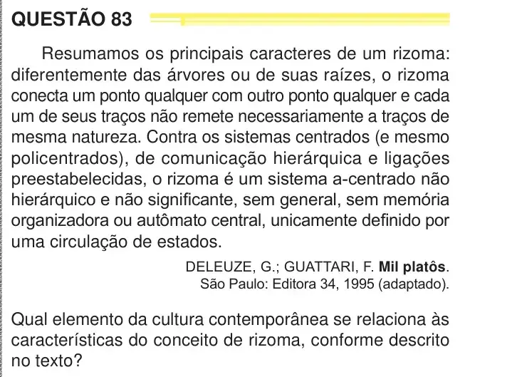 Enunciado da questão 83 do ENEM 2024 Dia 1