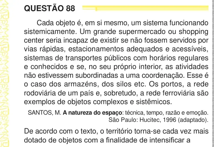 Enunciado da questão 88 do ENEM 2024 Dia 1