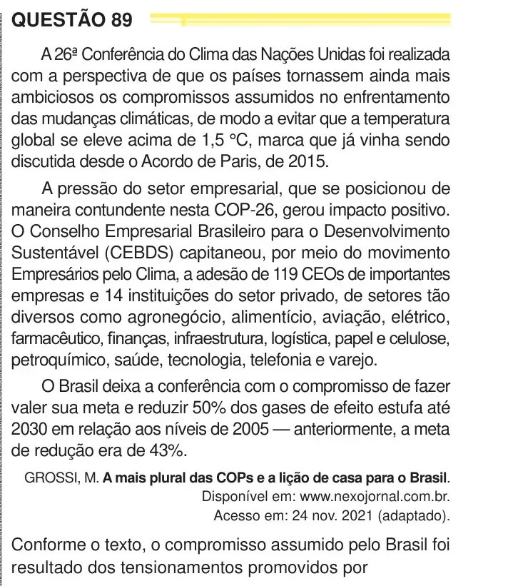 Enunciado da questão 89 do ENEM 2024 Dia 1