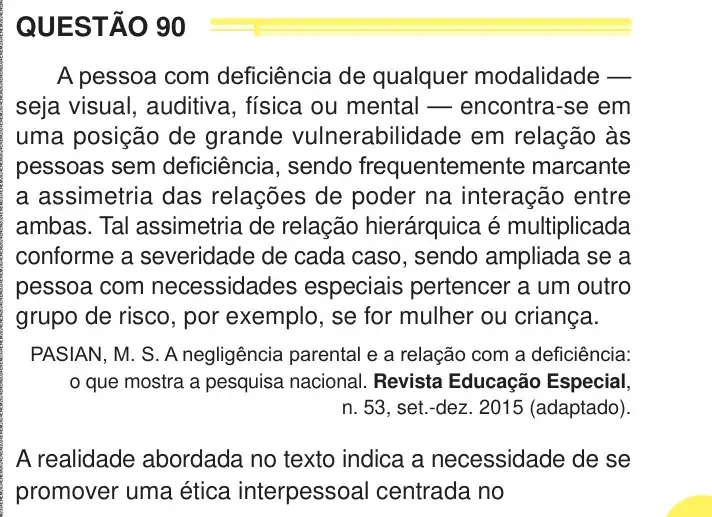Enunciado da questão 90 do ENEM 2024 Dia 1