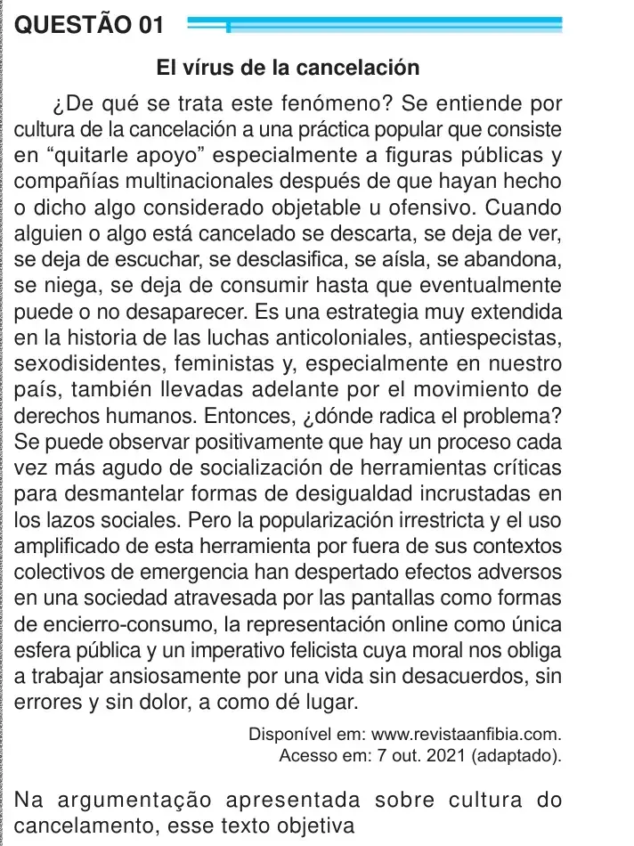 Enunciado da questão 1 do ENEM 2024
