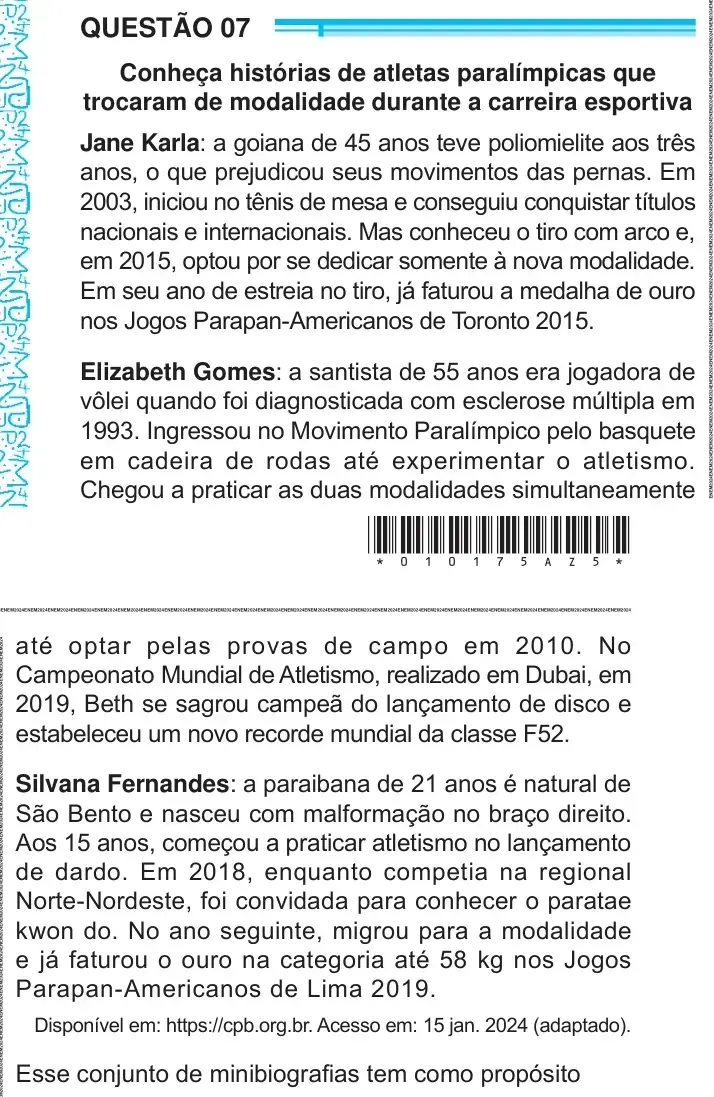 Enunciado da questão 7 do ENEM 2024