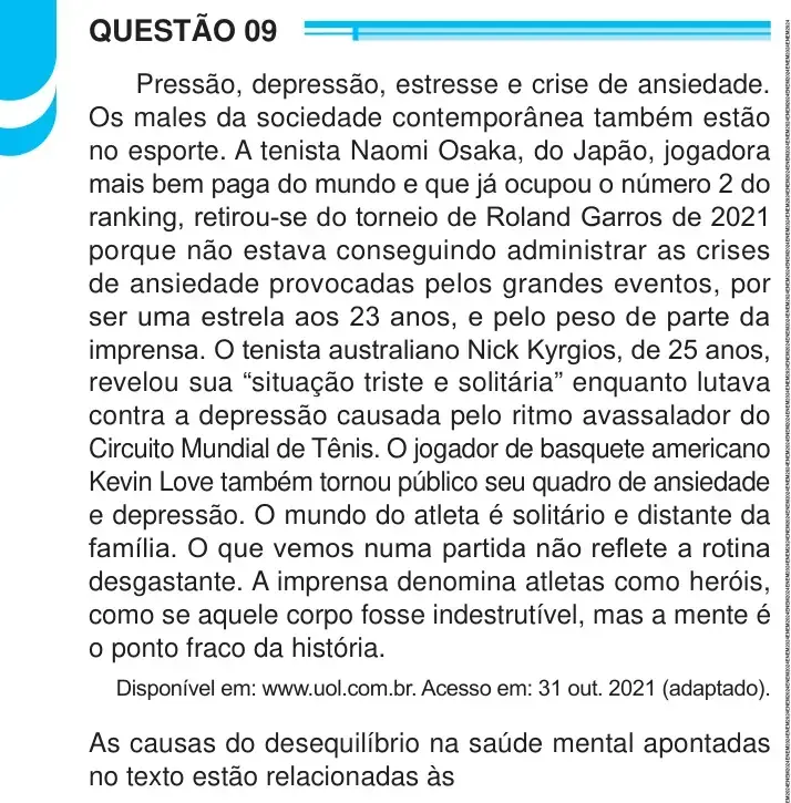 Enunciado da questão 9 do ENEM 2024