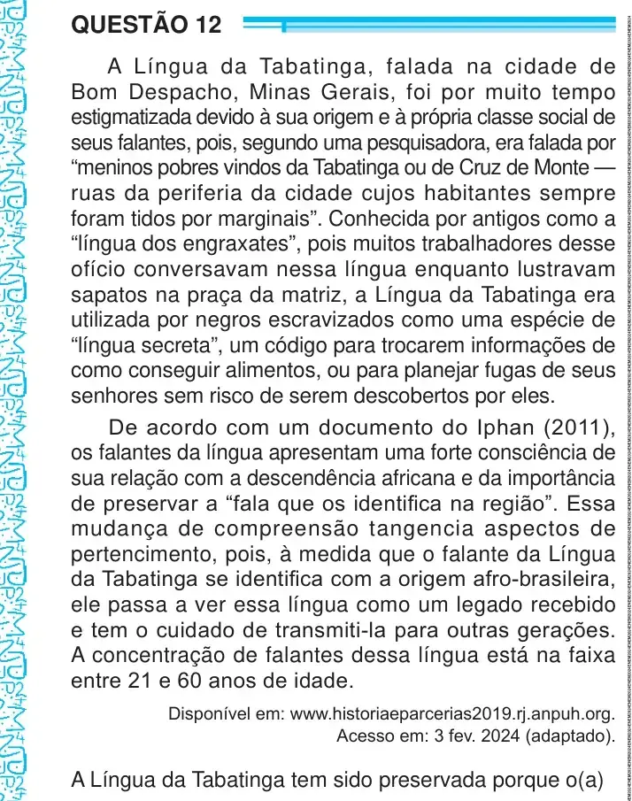 Enunciado da questão 12 do ENEM 2024