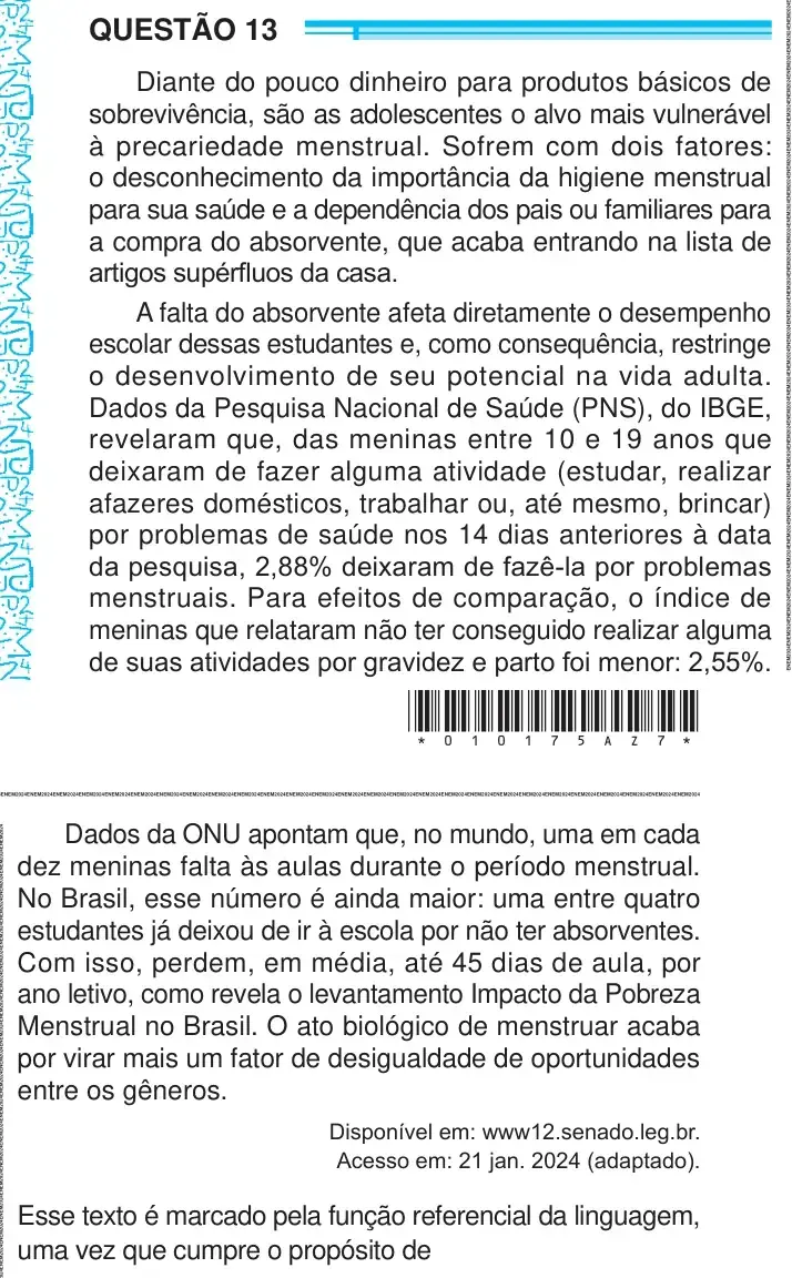 Enunciado da questão 13 do ENEM 2024