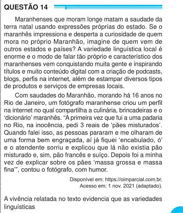 Enunciado da questão 14 do ENEM 2024