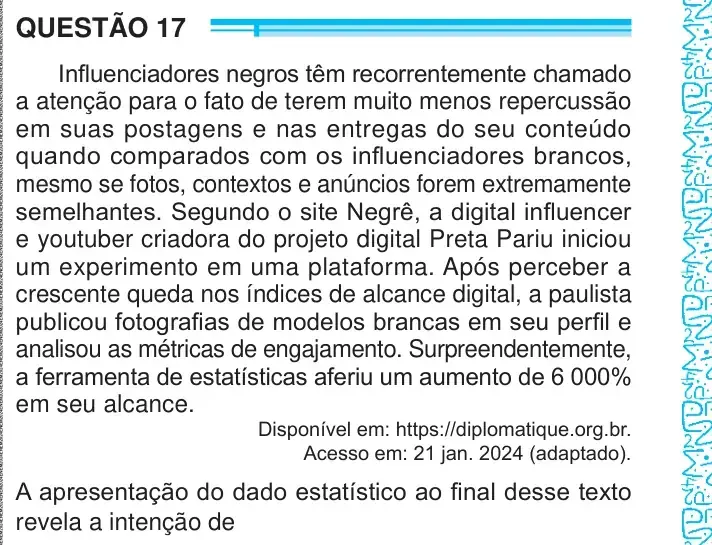 Enunciado da questão 17 do ENEM 2024