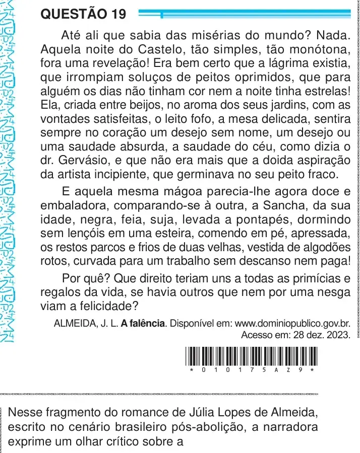 Enunciado da questão 19 do ENEM 2024