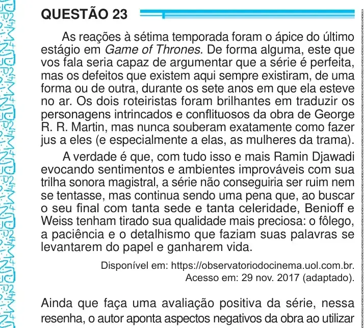 Enunciado da questão 23 do ENEM 2024