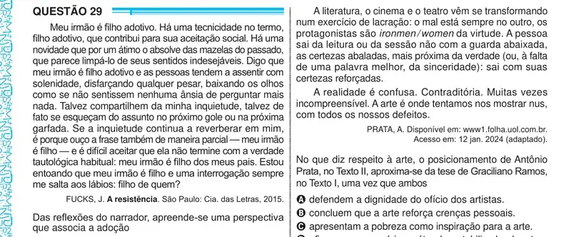 Enunciado da questão 29 do ENEM 2024