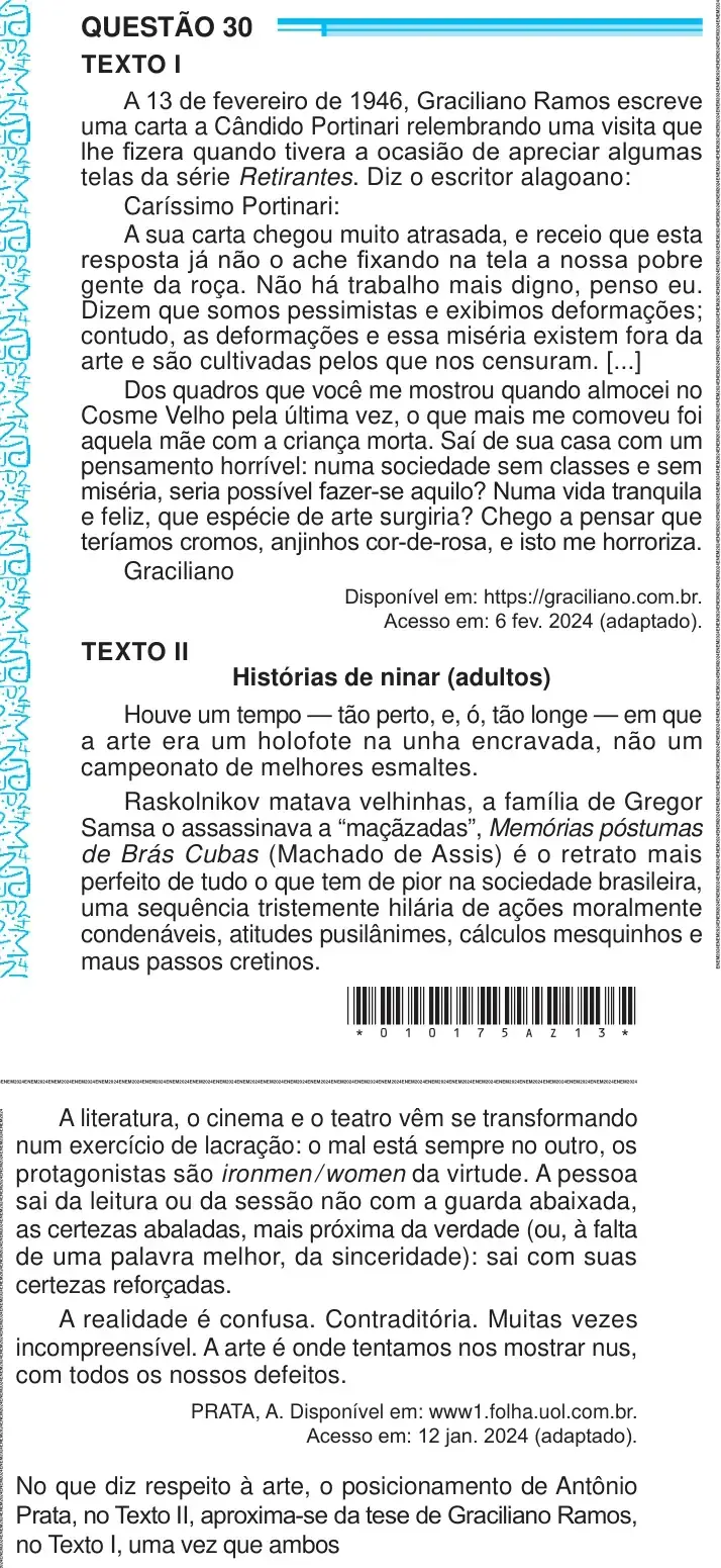 Enunciado da questão 30 do ENEM 2024
