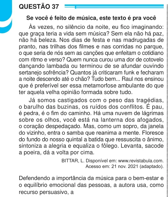 Enunciado da questão 37 do ENEM 2024