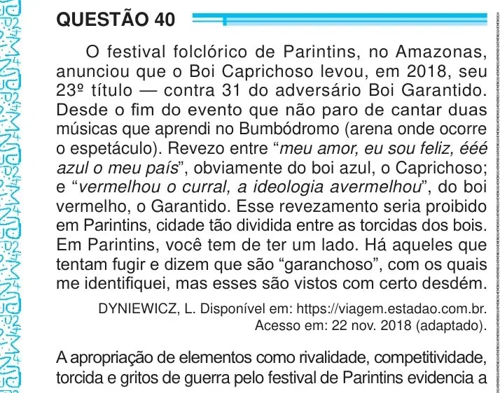 Enunciado da questão 40 do ENEM 2024
