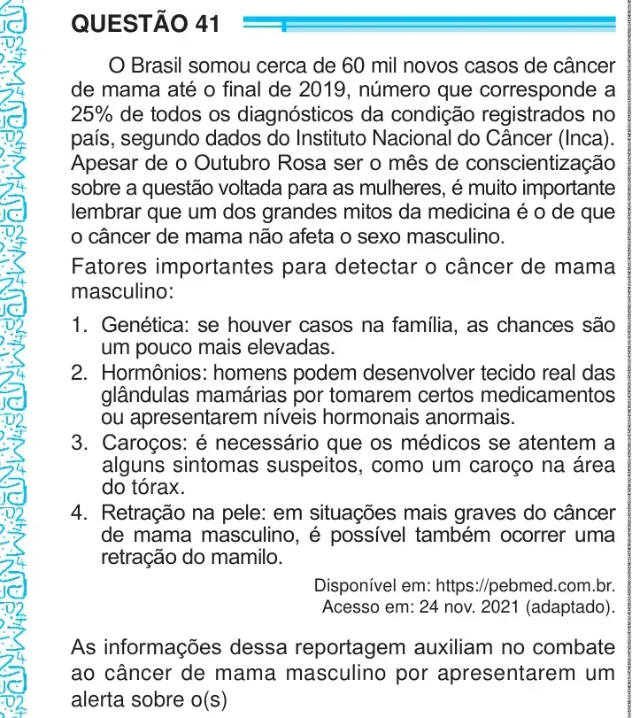 Enunciado da questão 41 do ENEM 2024