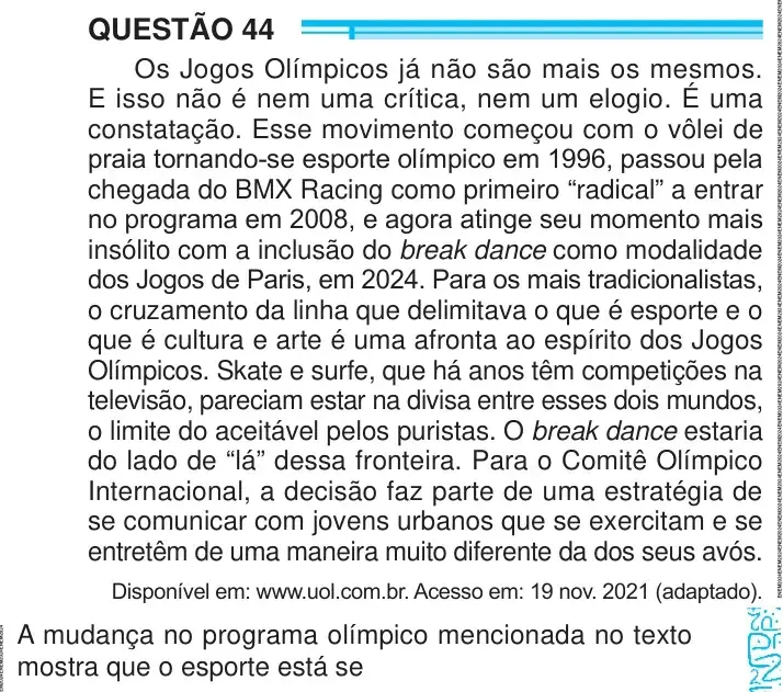 Enunciado da questão 44 do ENEM 2024