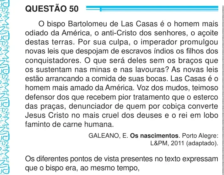 Enunciado da questão 50 do ENEM 2024