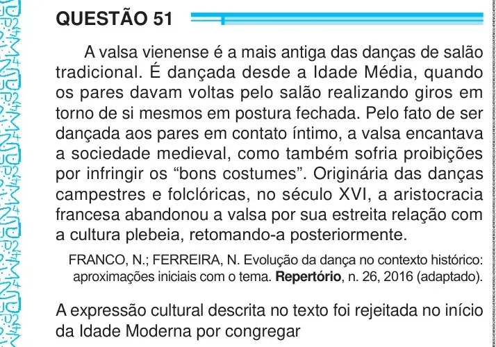 Enunciado da questão 51 do ENEM 2024