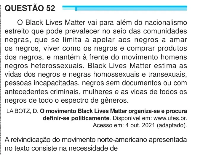 Enunciado da questão 52 do ENEM 2024