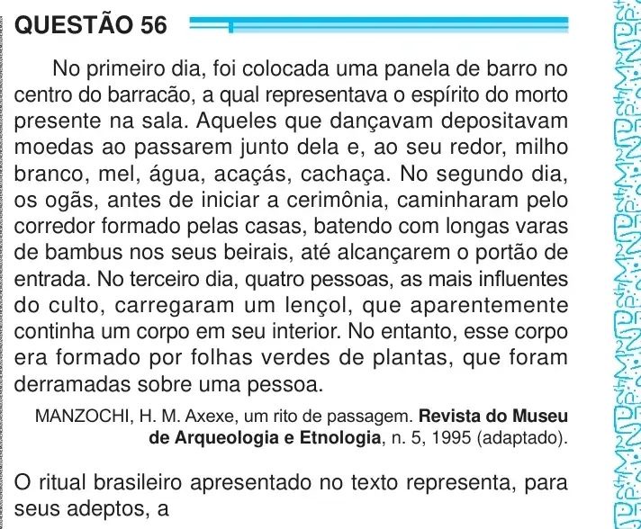 Enunciado da questão 56 do ENEM 2024