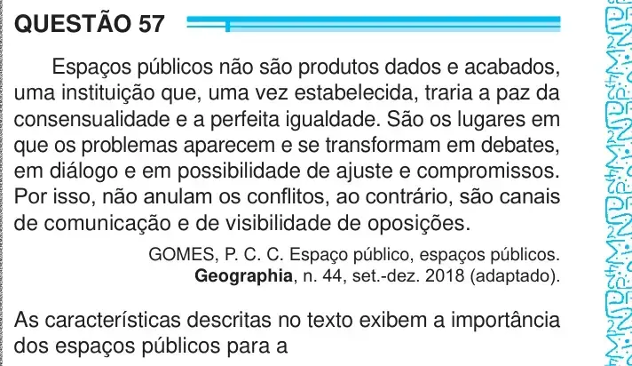 Enunciado da questão 57 do ENEM 2024