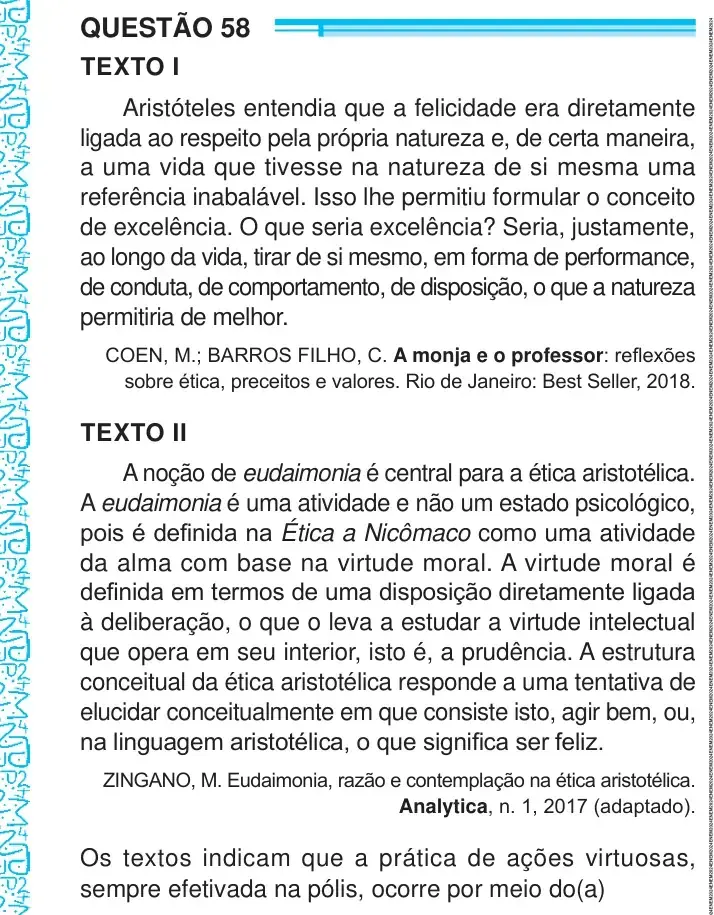 Enunciado da questão 58 do ENEM 2024