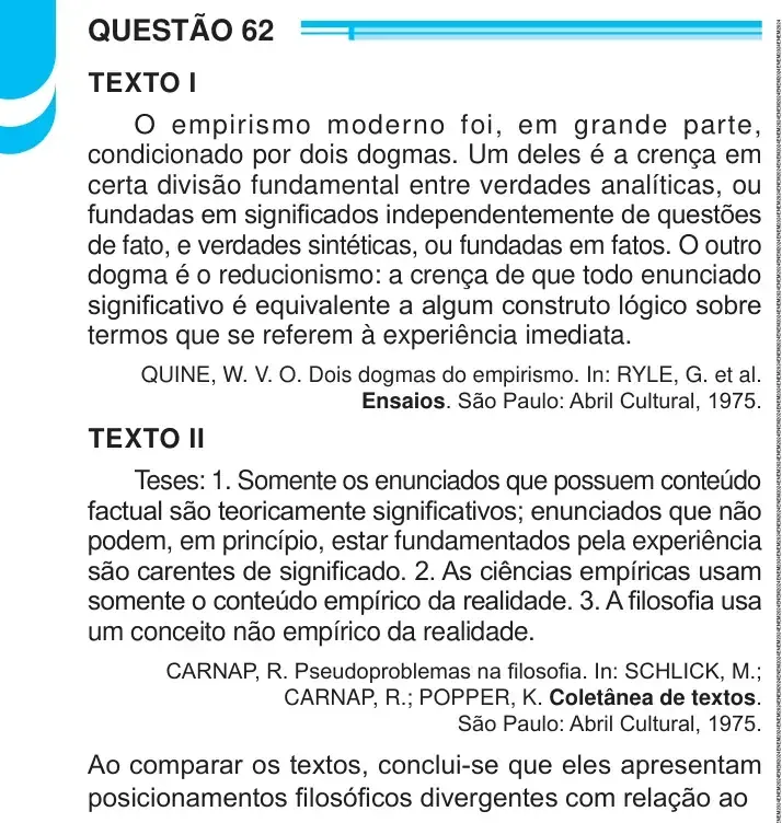 Enunciado da questão 62 do ENEM 2024