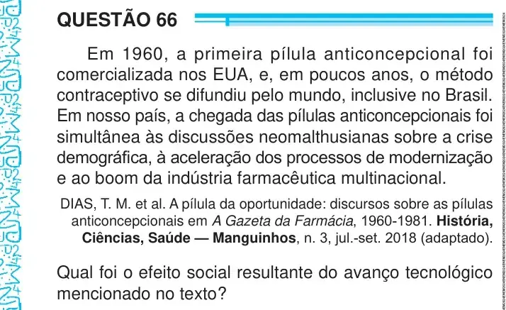 Enunciado da questão 66 do ENEM 2024