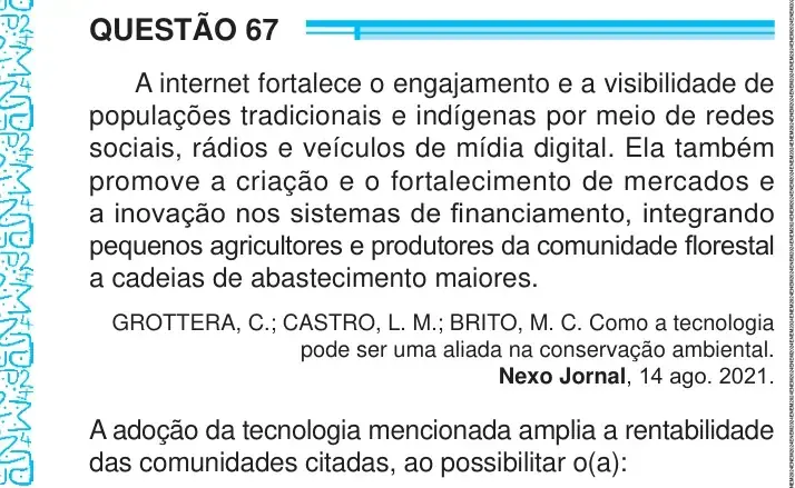 Enunciado da questão 67 do ENEM 2024