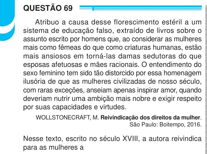 Enunciado da questão 69 do ENEM 2024