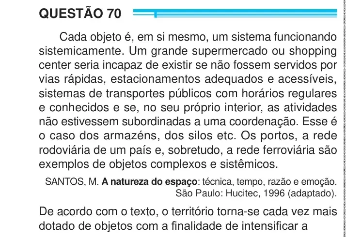 Enunciado da questão 70 do ENEM 2024