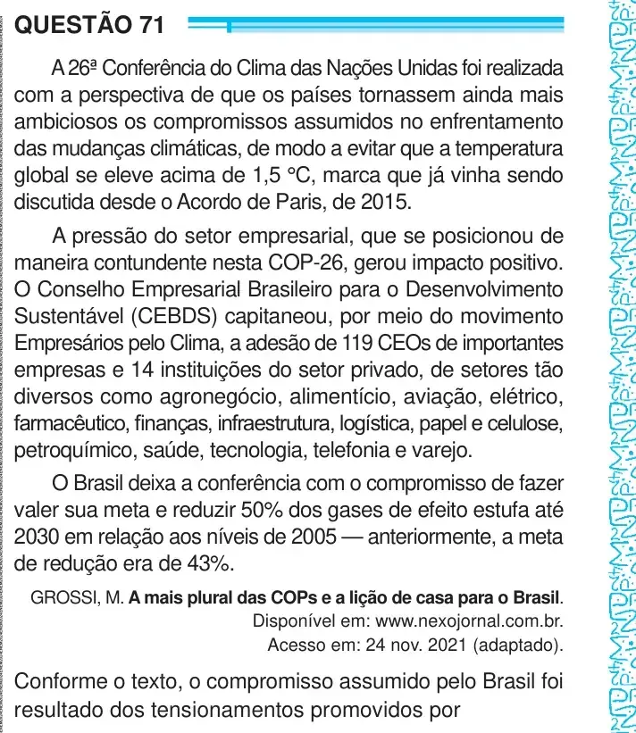 Enunciado da questão 71 do ENEM 2024