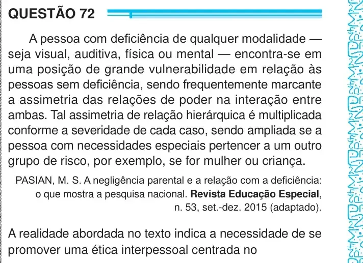 Enunciado da questão 72 do ENEM 2024
