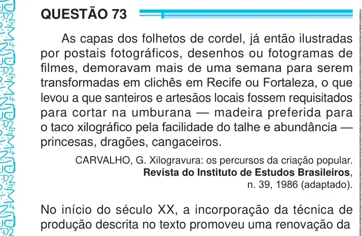 Enunciado da questão 73 do ENEM 2024