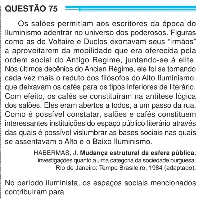 Enunciado da questão 75 do ENEM 2024