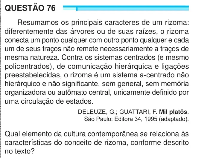 Enunciado da questão 76 do ENEM 2024
