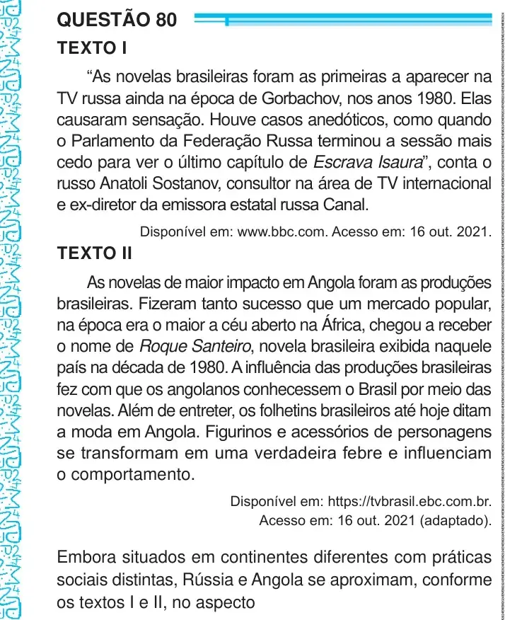 Enunciado da questão 80 do ENEM 2024