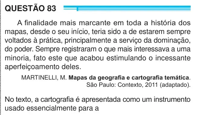 Enunciado da questão 83 do ENEM 2024